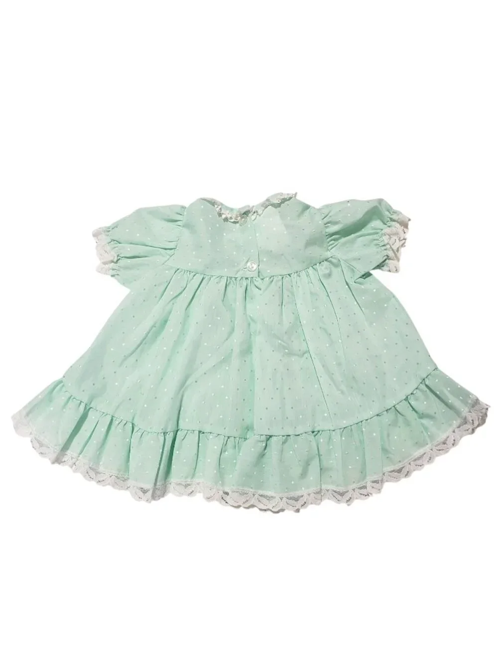 Vintage Mint Green White Lace Fancy Pageant Circle Baby Dress Frilly CottageCore